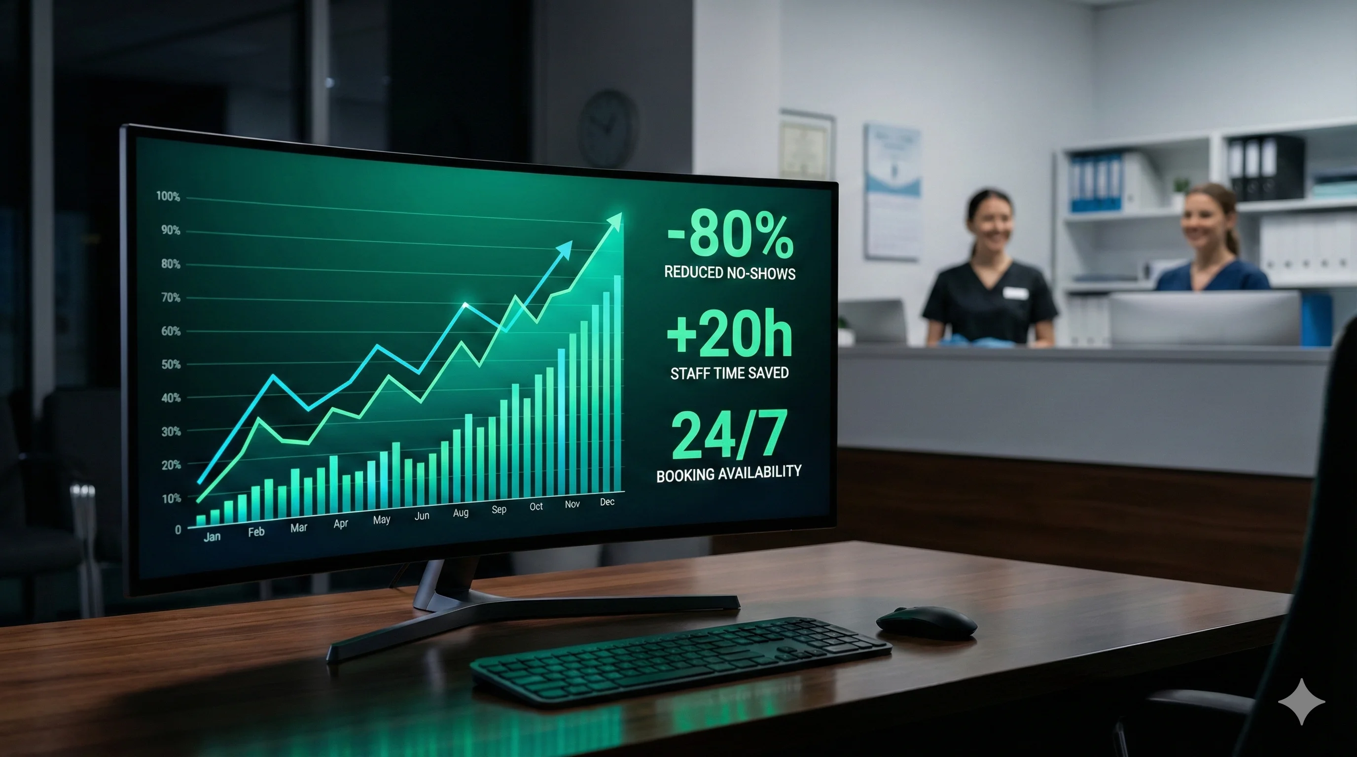 -80% de no-shows. 20h récupérées.
